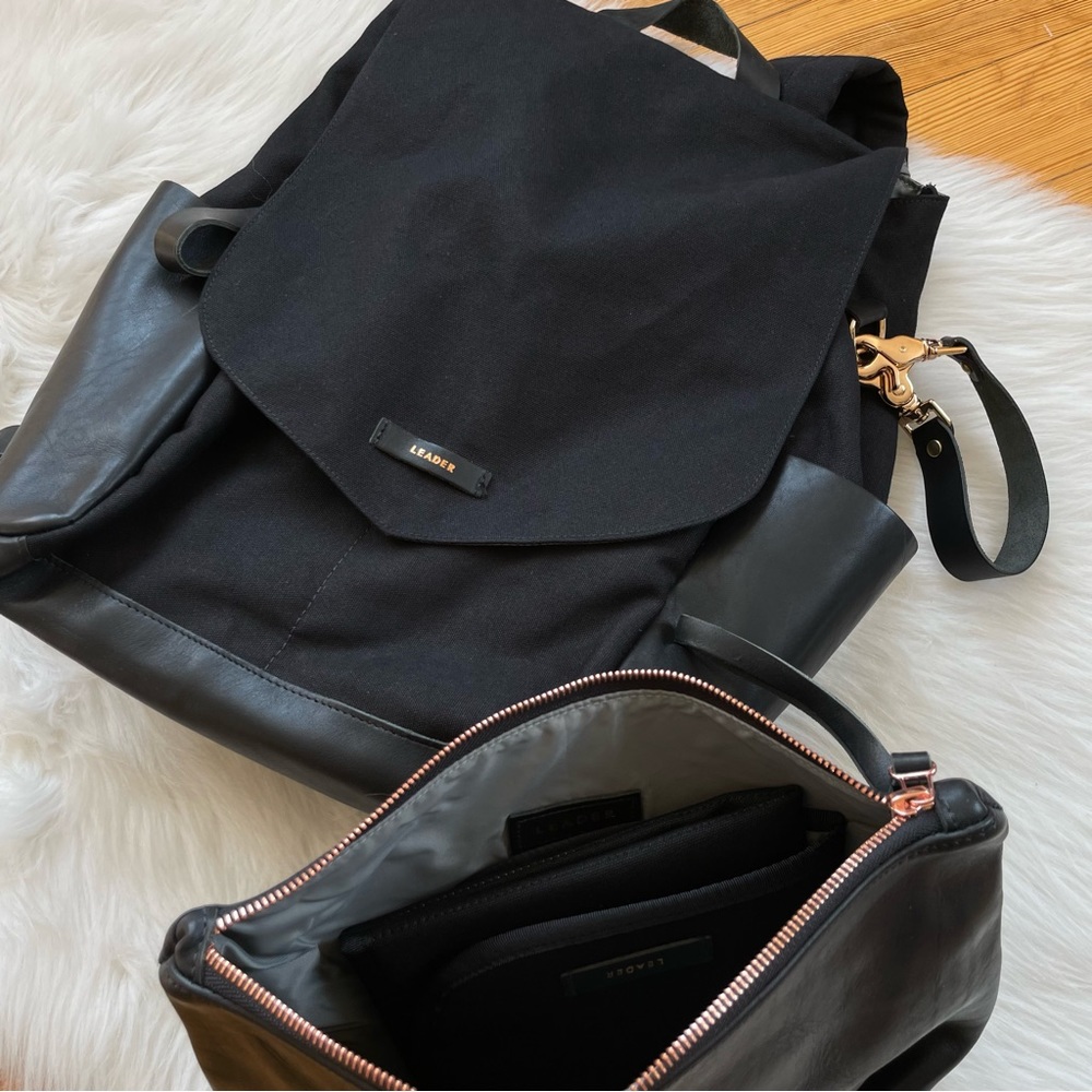 NEW Leader Bag Co leather and canvas backpack diaper bag - Picture 8 of 11